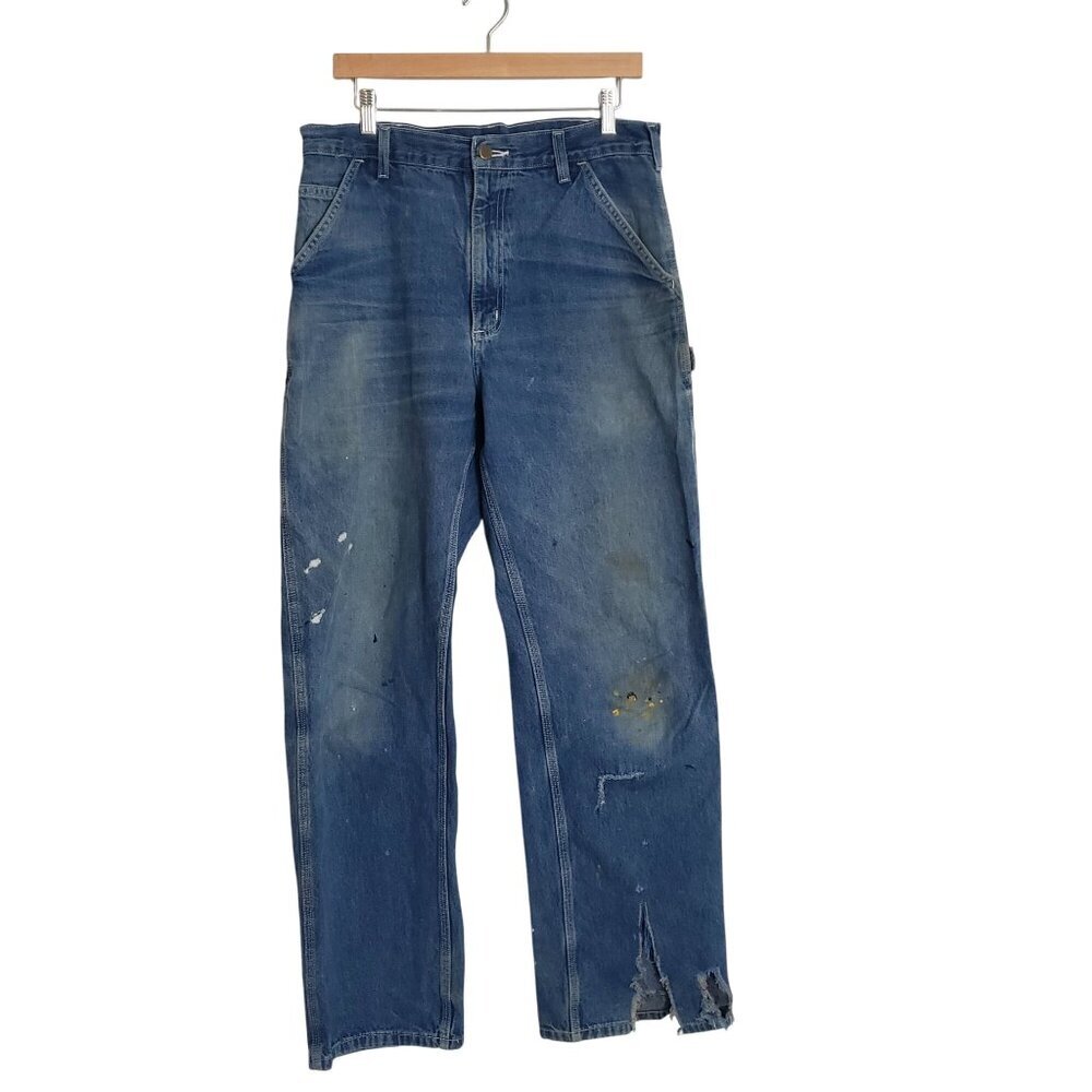 Men's Carhartt Thrashed Destroyed B13 Work Dungaree Fit Jeans 33 x 34 Circa 2014